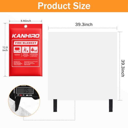 Emergency Fire Blanket for Home Kitchen - KANHIRO Fiberglass Fire Suppression Blanket Great for School, Fireplace, Grill, Car, Office, Warehouse (4 Pack, 39 in X 39 in)