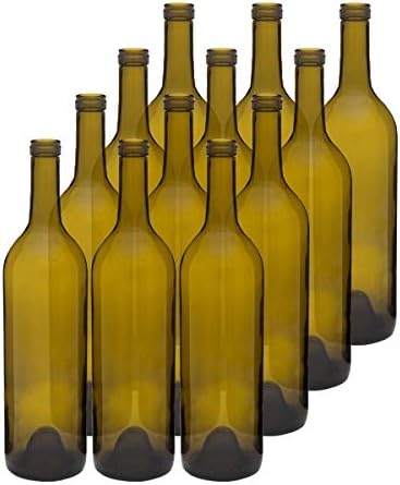 750 ml Antique Green Glass Claret Wine Bottles, Cork Finish Case 12 by Berlin Packaging