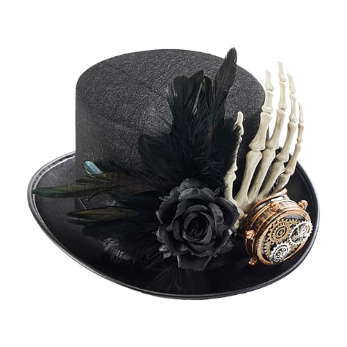 Manolyee Chapeau Haut de Forme Steampunk - Casquettes de Mode,Haut-de-Forme Steampunk Main Squelette Vintage pour Adultes Déguisement Halloween Cosplay Femmes et Hommes