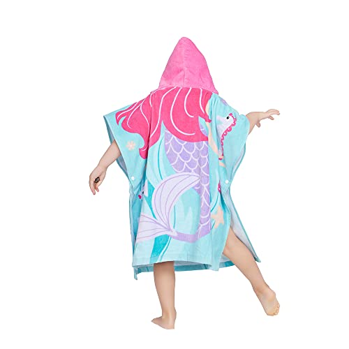Gealaek 100% Cotton Hooded Towel For Toddlers 2-6 Years Boys Girls Kids Bath Pool Beach Towel Soft Absorbent Beach Poncho Little Mermaid thumb #2