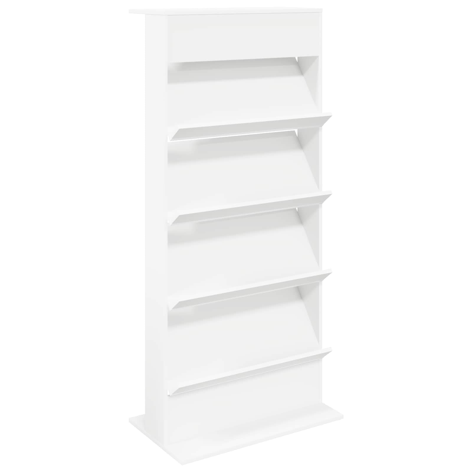 Portariviste, bianco, 70 x 41 x 156 cm, in legno | Scaffale stabile con 4 ripiani per riviste e documenti in ufficio, soggiorno o camera da letto.