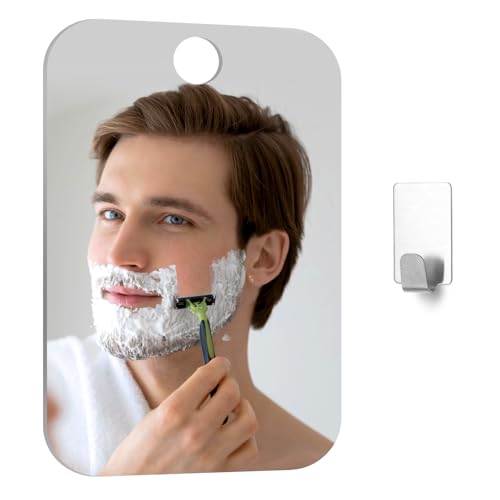 Nogeqi Rasierspiegel Dusche 25cm×20cm Reise Spiegel Dusche Rasieren Fogless Duschspiegel zum Rasieren Camping Spiegel zum Aufhängen Bruchsicher Inkl 1 Klebehaken für Antibeschlag