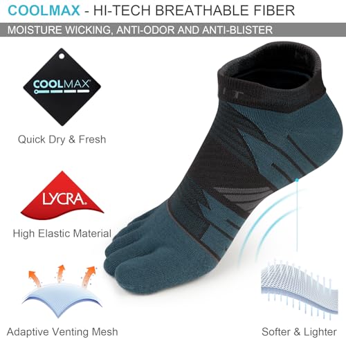 Kfit Toe Socks for Men Women COOLMAX Running Five Finger socks Ankle Athletic Quick Dry Breathable Anti-Blisters 3 Pairs2