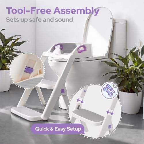 Image of lalalark Potty Training Seat, 2-in-1 Toddler Toilet Seat with Steps, Upgrade Potty Step Stool for Toddler with Anti-slip Pad Step Stool, Extended Splash Guard, Foldable Potty Ladder Boys Girls, Purple