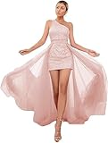 HyFowerDW Sequin Homecoming Dresses with Detachable Train for Teens Sparkly One Shoulder Short Tight Formal Evening Prom Cocktail Party Gown Blush Pink 2 HF116