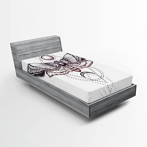 Ambesonne Death Moth 2 Pack Fitted Sheet, Deadhead Butterfly Art, Bed Cover All-Round Elastic Deep Pockets 2 Pieces, Package Contains 2 Twin XL Size Fitted Sheets, Purple White