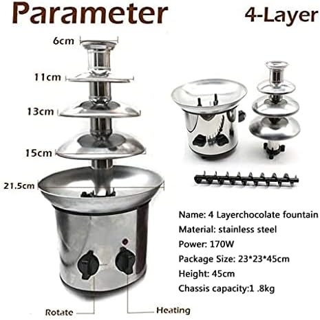 Miniatura 7 de Fuente de fondue de chocolate de 4 niveles, máquina calentadora de chocolate de acero inoxidable para chocolate y mantequilla de caramelo, capacidad