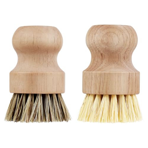 Wood Dish Scrub Brushes for Kitchen Cleaning (2 Pack)