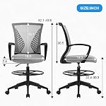 BestOffice Tall Office Arms Foot Rest Back Support Adjustable Height Rolling Swivel Chair Mesh Drafting Stool for Standing Desk Adults Women