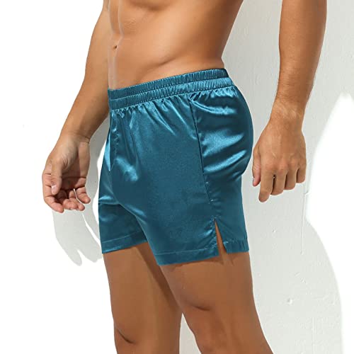 Mens Silk Satin Boxers Briefs Low Waist Side Split Lounge Bottom Pajama Shorts4