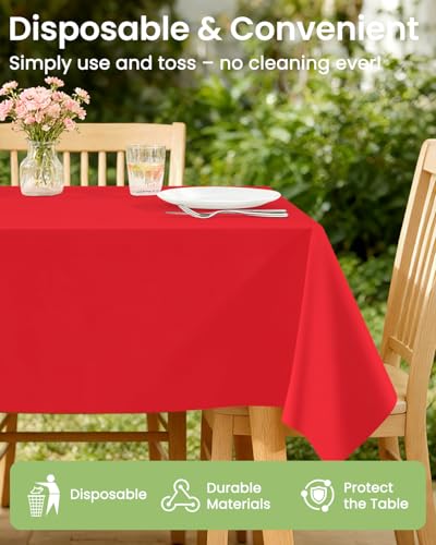 Image of LANLISA 4 Pack Red Plastic Table Cloth Disposable, 54 x 108 Inch