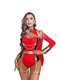 Women's Ringmaster Costume 3pcs Red Circus Costumes Halloween Cosplay Tassel Bodysuit for Party Bar New Year Stage Shows