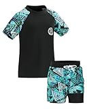 KAKU NANU Conjunto de Bañador para Niño de Manga Corta Camiseta de Baño Bañador Tipo Bóxer 9 10 Años