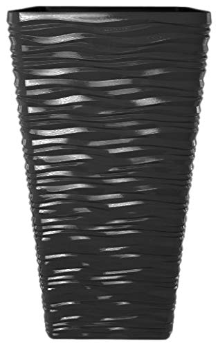Muddy Hands Ripple Effect Large Black Plastic Plant Pot Modern Indoor Home Outdoor Garden Tall Square Plastic Planter Flower Tree (Single - 14 Litre, Black)