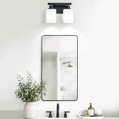 Image of 2 Light Bathroom Vanity Light,Matte Black Vanity Lights with Clear Glass,Bathroom Lighting Fixtures Over Mirror,Wall Light Fixtures for Living Room,Bedroom,Hallway(E26 Base)