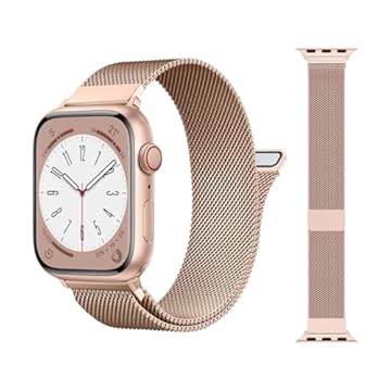 Pulseira milanesa original de aço inoxidável compatível com Apple Watch Series 9, Ultra 2/Ultra, SE/SE 2nd de 38 mm, 40 mm, 41 mm, 42 mm, 44 mm, 45 mm e 49 mm (42/44/45/49MM, Dourado)