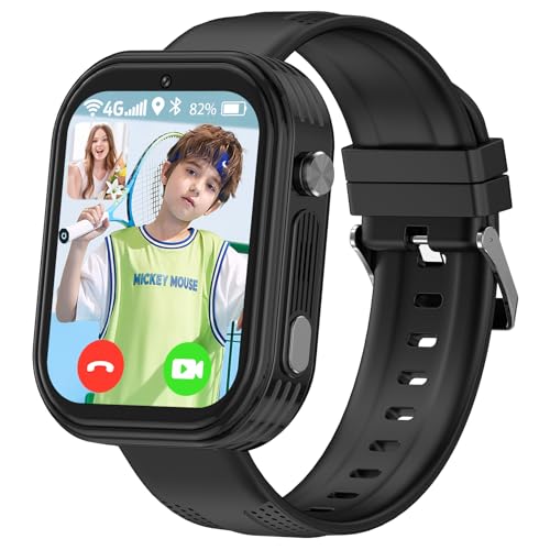 Smooce Smartwatch für Kinder, 4G, GPS mit 4G-Telefon, Videoanruf, Sprachchat, SOS, Schulmodus, Puzzle, Mädchen, Jungen (schwarz)