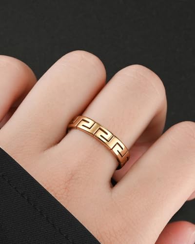 King Ring 4mm Greek Ring – Viking Stainless Steel Band for Men & Women – Gold 9