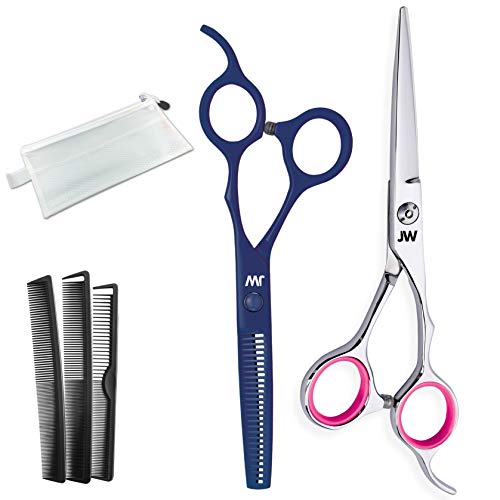 JW CRX Series - Barber Hair Cutting Scissors/Shears - with Fine Adjustment Tension Screw - Stainless Steel W/Thinner & Comb case