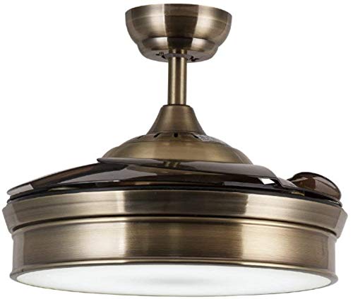 42" Invisible Reversible Ceiling Fan with Lights and Remote, 4 Retractable Brown Blades Fan Chandeliers for Bedroom, Indoor Ceiling Light Kits with Fans (Bronze)
