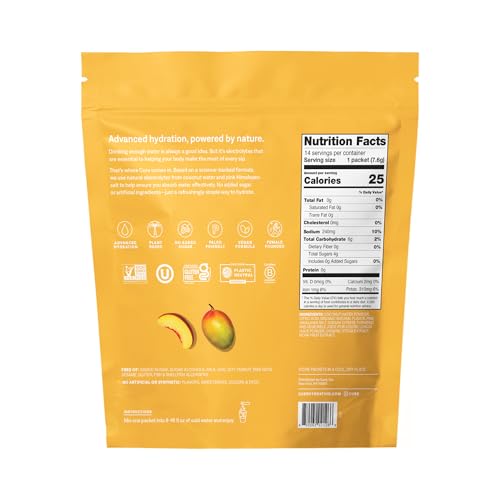 Image of Cure Hydration | Plant-Based Electrolyte Drink Mix | No Added Sugar | Dehydration Relief Powder Made with Coconut Water | Non-GMO | Vegan | Pouch of 14 Packets - Peach Mango