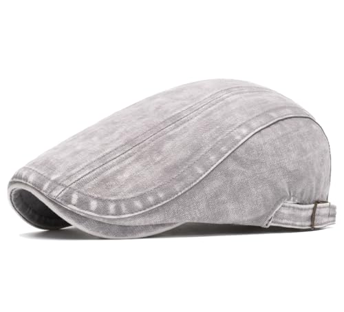 Image of Quanhaigou Men's Cotton Flat Ivy Gatsby Newsboy Driving Hat Adjustable Irish Cabbie Ivy Driving Hunting Cap (Washed Denim Light Grey)