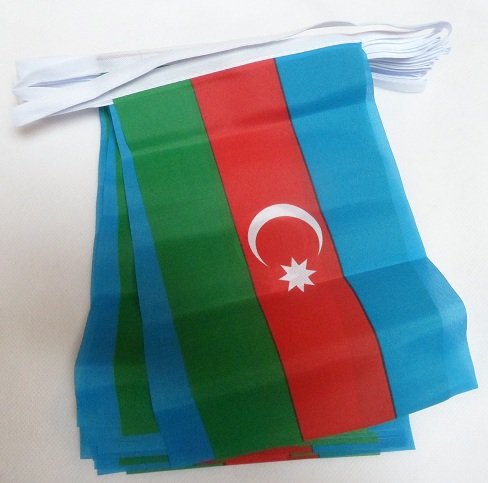 AZ FLAG - Azerbaijan Bunting Flag - 40 Ft Garland with 20 Azerbaijani Flags 18'' x 12'' - 100% Polyester String Pennant - 12 meters