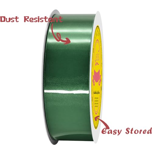 Image of Double Face Satin Ribbon 1-1 /2 inch X 50 Yards Polyester Forest Green Ribbon for Gift Wrapping Very Suitable for Weddings Party Hair Bow Invitation Decorations and More