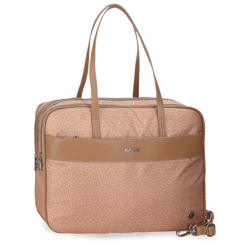 El Potro Luna Maletín para Portátil Doble Compartimento Adaptable Portátil 15,6 Pulgadas Beige 40x32x8 cms Poliéster con Detalles en Piel Sintética by Joumma Bags