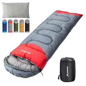 BISINNA Sleeping Bag with Pillow – 4 Season Lightweight Waterproof Warm Sleeping Bag with a compression sack for Adults, Women, Men’s Outdoors Camping, Hiking, Backpacking