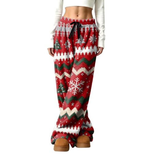 Wide Leg Pants for Women Baggy Loose Christmas Pattern Flannel Lounge Pants - image 4