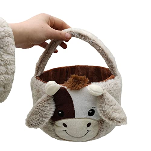 Image of Cute Plush Cow Easter Basket for Kids, Cow Easter Buckets with Plush Ear, Candy Buckets Storage Tote Bag Easter Decorations (Cow Easter Basket, 7.9 inchL x 7.9 inchW x 9.8 inchH)