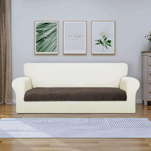 Image of Luxe Home Premium Rabbit Fur Sofa Cover 3 Seater Ultra-Soft Washable Anti-Slip Slipcover for Sofa (Chocolate, 68x183 cm)