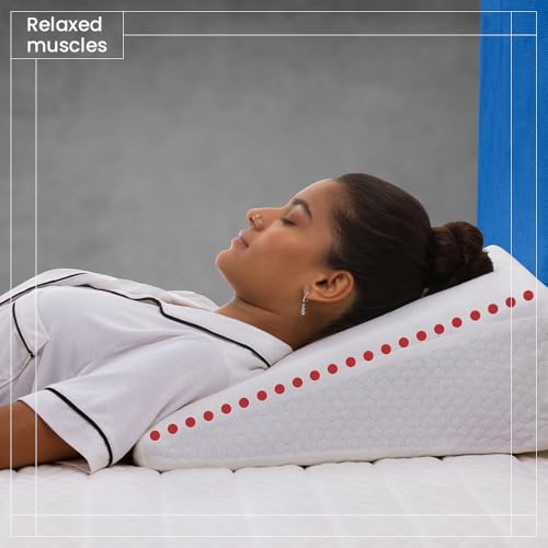 Image of Duroflex Core Align Wedge Orthopedic Pillow | Dual-Layer Memory & HR Foam | Anti-Reflux, Anti-Snoring & Posture Support | Washable Cover | Non-Slip Base | (18 x 7 Inch, White) | 1 Year Warranty