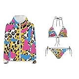 Glomenade Funny Leopard Print Triangle Bikini for Women 3 Piece Halter Swim Sets Fashion Sexy Bathing Suit Sun Protection Shirts for Beach Swimsuit