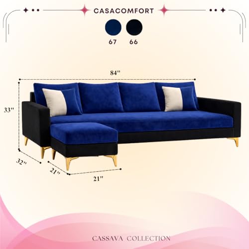 Image of Classiq Rich 5 Seater L Shape Sofa Set with Movable Ottoman | Flexible Layout | Spacious Soft Touch Seating | Designer Sofa for Living Room (Dark Blue & Black)