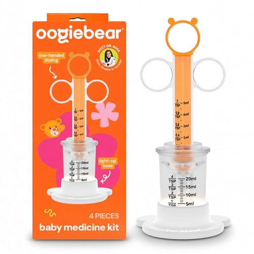 oogiebear Light-Up Baby Medicine Kit Includes Syringe Anti Spit-Up Feeder & Measuring Cup w/ Light-Up Base Accurate Medication Dispenser for Day or Night BPA Free