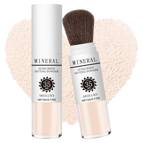 Sunscreen Setting Powder SPF 35, Mineral Brush Powder for Face & ...