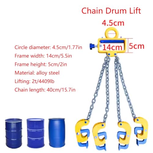 DNGXAOYA Drum Lifting Grippers for Forklift Cranes,Upgraded Four Chain Drum Lifter,55 Gallon Drum Jig Lifter,2 Ton/4,409 Lb Capacity for Drum Lifting and Handling