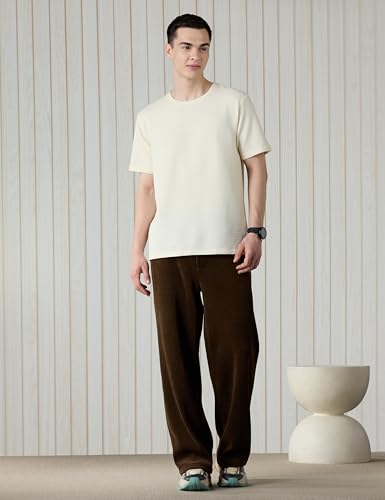 Image of Amazon Brand - Symbol Men Cotton Rich Relaxed Fit Textured T-Shirt | Half Sleeves | Available in Plus Size