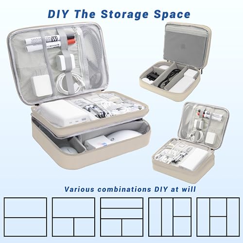Image of Electronics Organizer,Travel Cord Organizer Pouch,Cable Organizer Bags | Waterproof Electronic Accessories Storage Case for Cables, Cords, Charger, Phone (Three Layer-Beige)