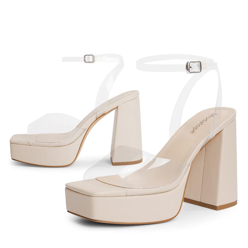 Image of Modatope Platform Heels for Women Platform Sandals Womens Chunky Heel Open Toe Pumps Ankle Strap Womens Wedding Party Pumps Shoes