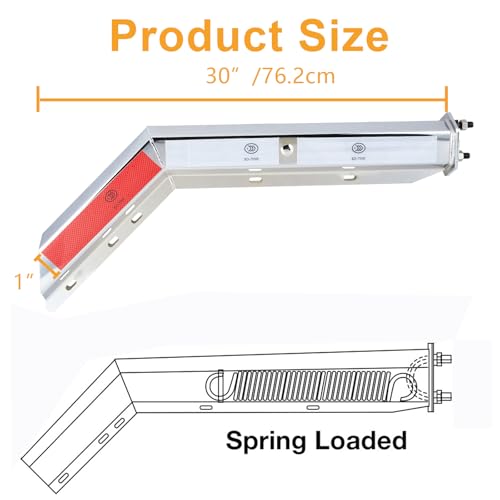 Image of Chrome Angled Mud Flap Hanger with Reflective Tape,Spring Loaded,30 inch Length,1 1 /8 inch Bolt Spacing,45 Degree Mudflap Holder,for Semi Truck,Contains All Hardware for Mudflap (1 1 /8 inch)