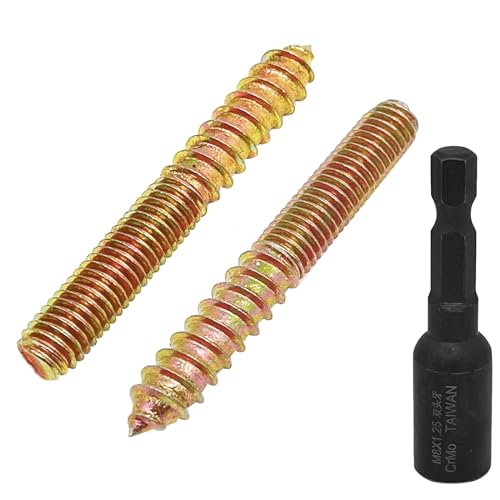 Image of 10pcs M8x60mm Hanger Bolts Double Headed Bolts Screw Kit,Self-Tapping Hanger Bolts Screw for Wood Furniture,with 1pcs M8x1.25mm Driver