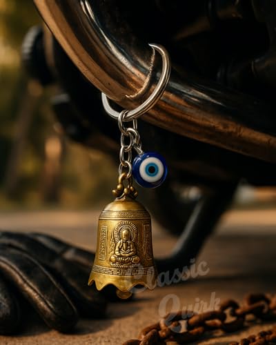 Image of Evil Eye Hooked Guardian Bell Keychain - Protective Lucky Charm Bell with Clip Hook for Bike, Car, Key & Bag | Spiritual Good Luck Talisman Gift