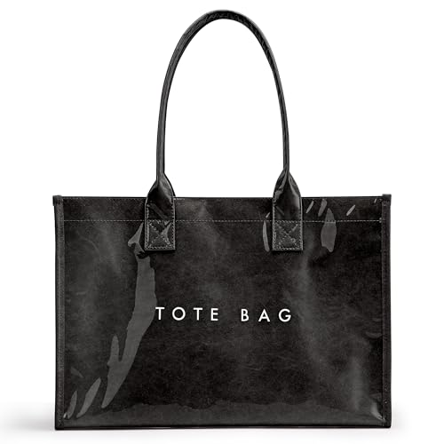 Image of KALIDI PVC Tote Bag Women's Kraft Paper Work Handbags Purses with Top Handle