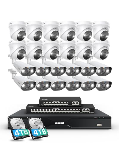 ZOSI 32CH 4K PoE Security Camera System, 24pcs 8MP Outdoor Indoor IP Cameras, Face Person Vehicle...