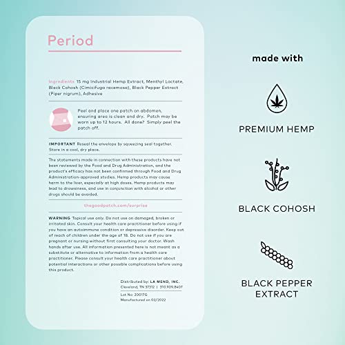The Good Patch Period Patch with Hemp for Cramps, Sustained Release for up to 12 Hours, Natural Patch with Hemp, Black Cohosh, Plant Powered Wearable Wellness (16 Total Patches)