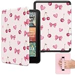 MoKo Case for 7" Ebook Reader(12th Gen 2024) and E-Reader 2024/2025, Lightweight Shell Cover with Hand Strap Auto Wake/Sleep for Ebook Reader, NOT for TCL Remarkable Kobo, Cherry Bow