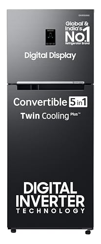 Image of Samsung 363 L, 3 Star, Convertible 5-in-1 Digital Inverter with Display Frost Free Double Door Refrigerator (RT39C553EBX /HL, Luxe Black, 2024 Model)
